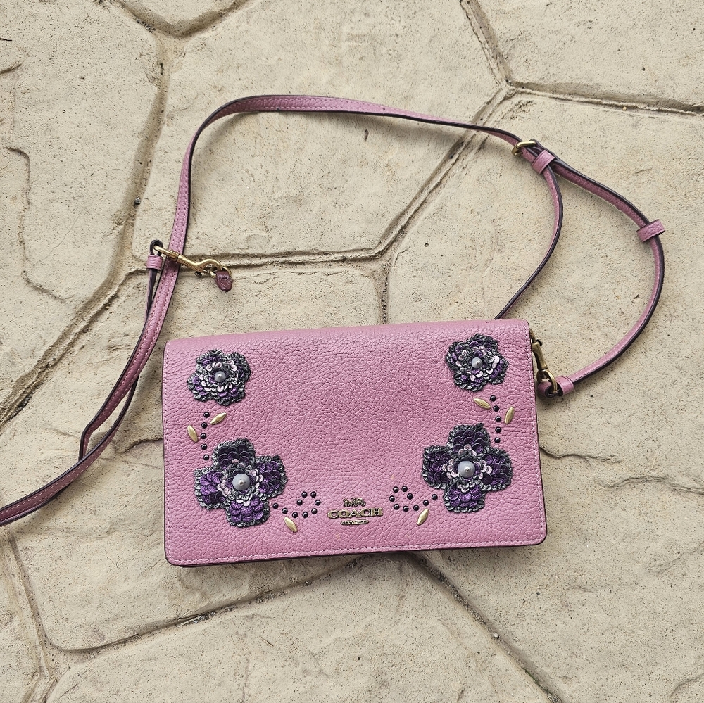 SOLD DAMAGED Coach Hayden Floral Shoulder Bag Pink Leather Crossbody Authentic